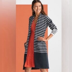 CAbi Boathouse Navy and White Striped Cardigan/Duster Size: M